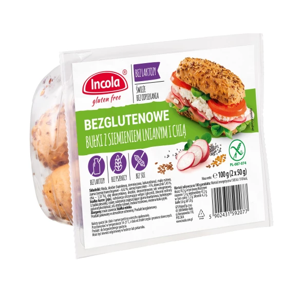 Bułki z siemieniem lnianym i chią bezglutenowe incola 100 g.