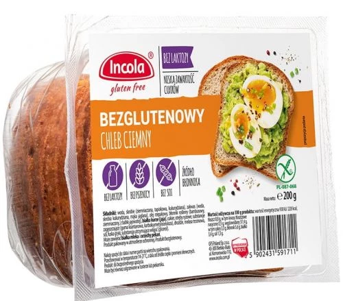 Chleb ciemny incola bezgl. incola 200 g.
