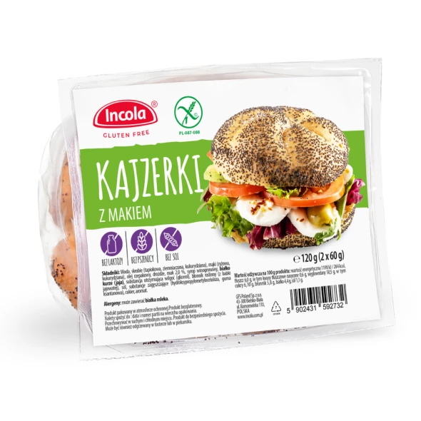 Bułki kajzerki z makiem bezgl. Incola 2x80 g.