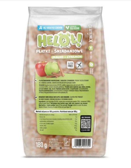 Płatki Heloł  jabłko- cynamon b/c i  bezgl  180 g