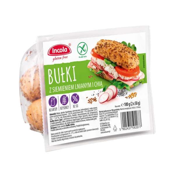 Bułki z siemieniem lnianym i chią bezglutenowe incola 100 g. nr 2